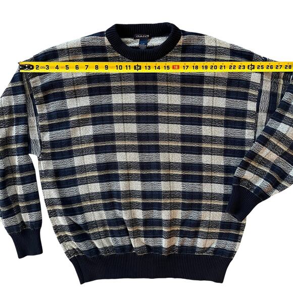 Vintage Gant Sweater Mens L Cozy Fall Knit Grandpa Plaid Knit Y2K 90s Retro - Picture 8 of 11